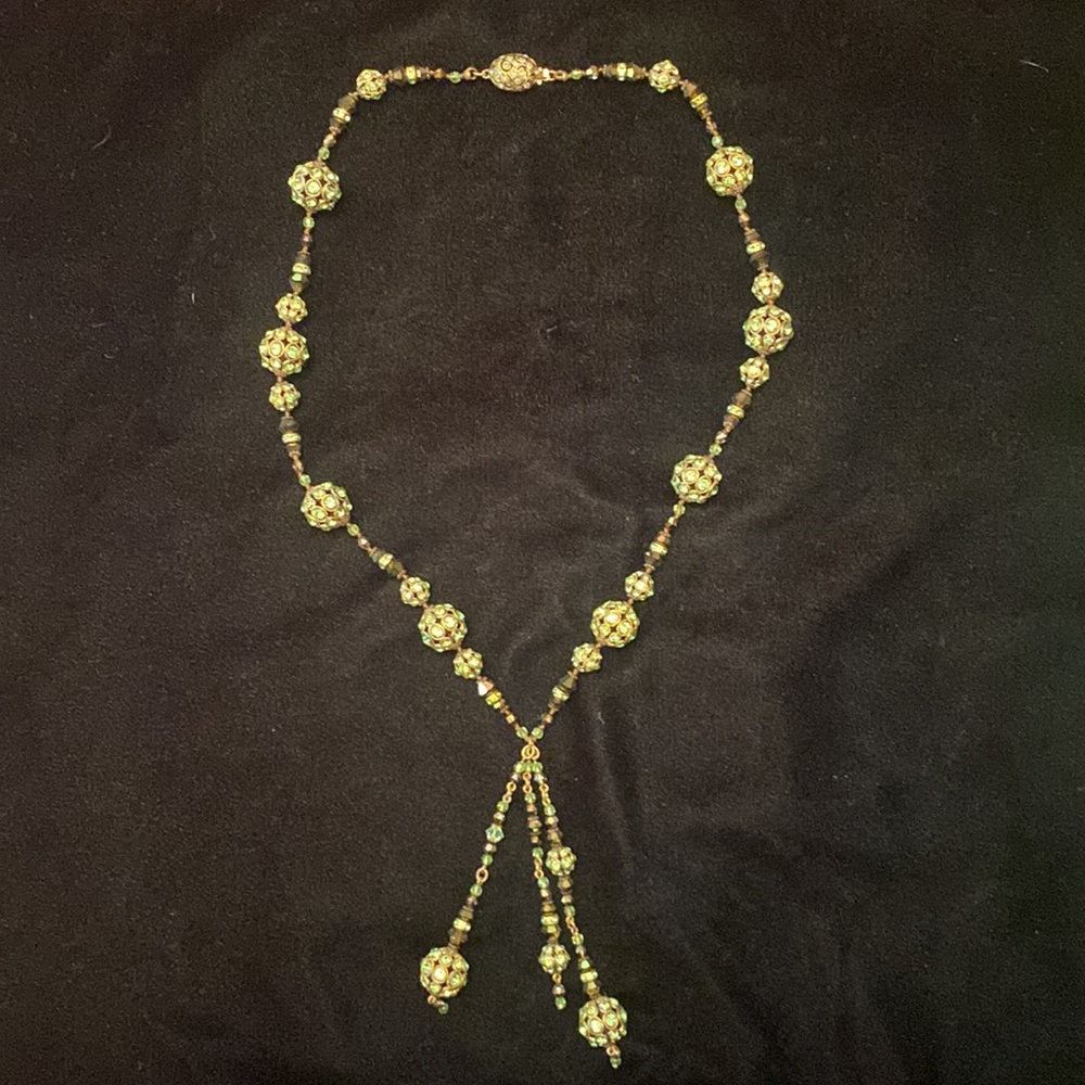 Beautiful Peridot, Vintage Bead and Crystal Necklace by Ladybeads 20”
